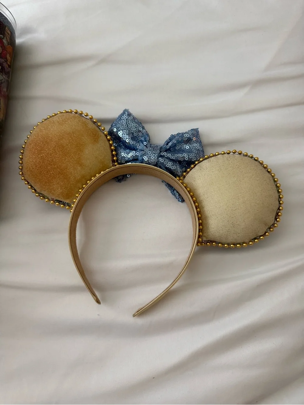 Disney Rose Gold Crossbody Water Bottle Bag with Blue Strap & Matching Ears